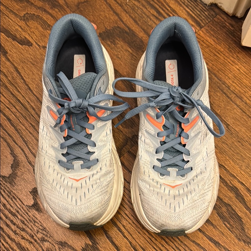 Hoka Athletic Shoes in Gray and Orange